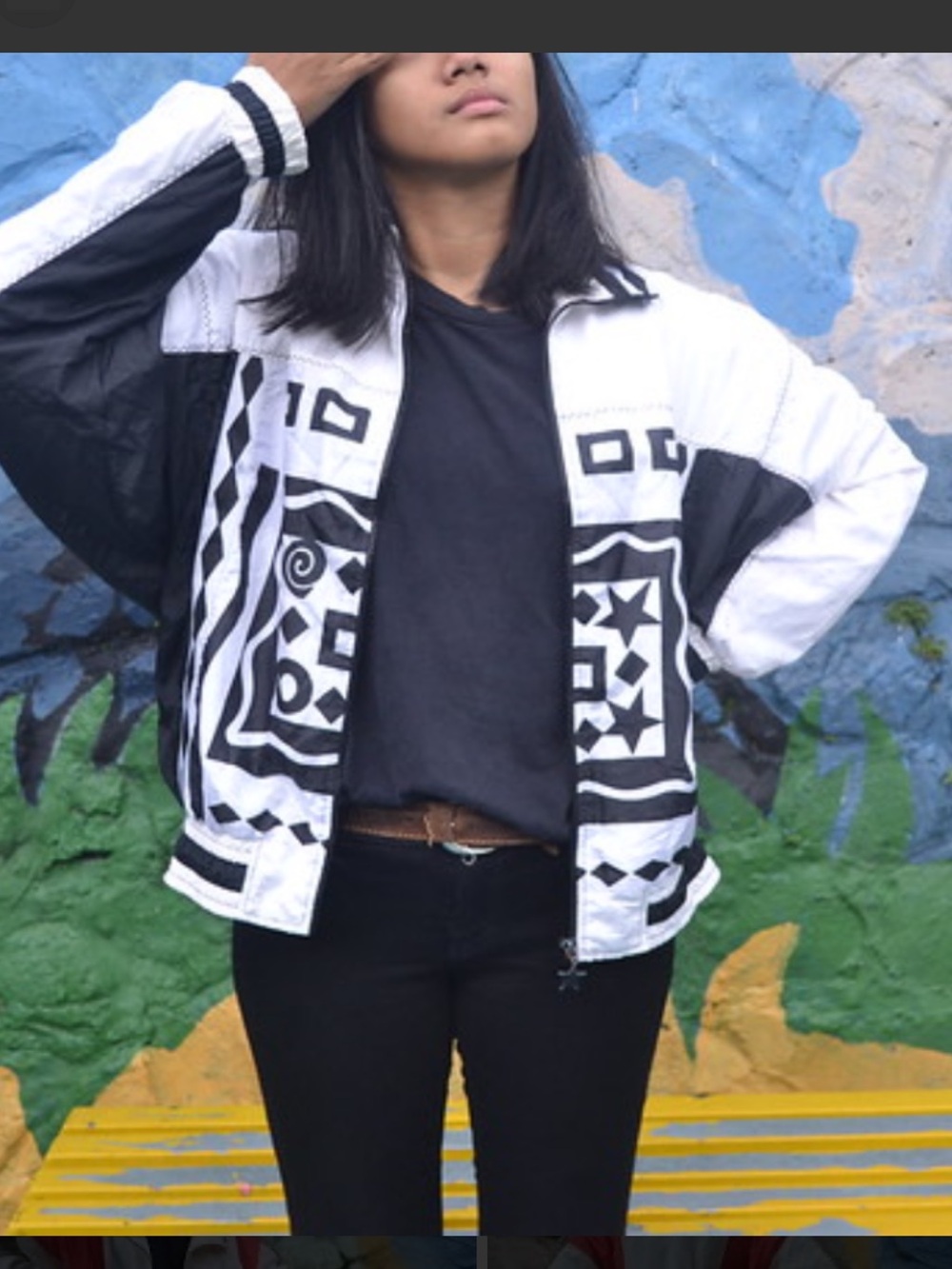 Lavon by Cheerful Corp Vintage Black & White Geometric Jacket size L